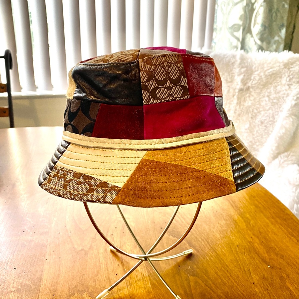 Vintage Coach multi color leather suede hat